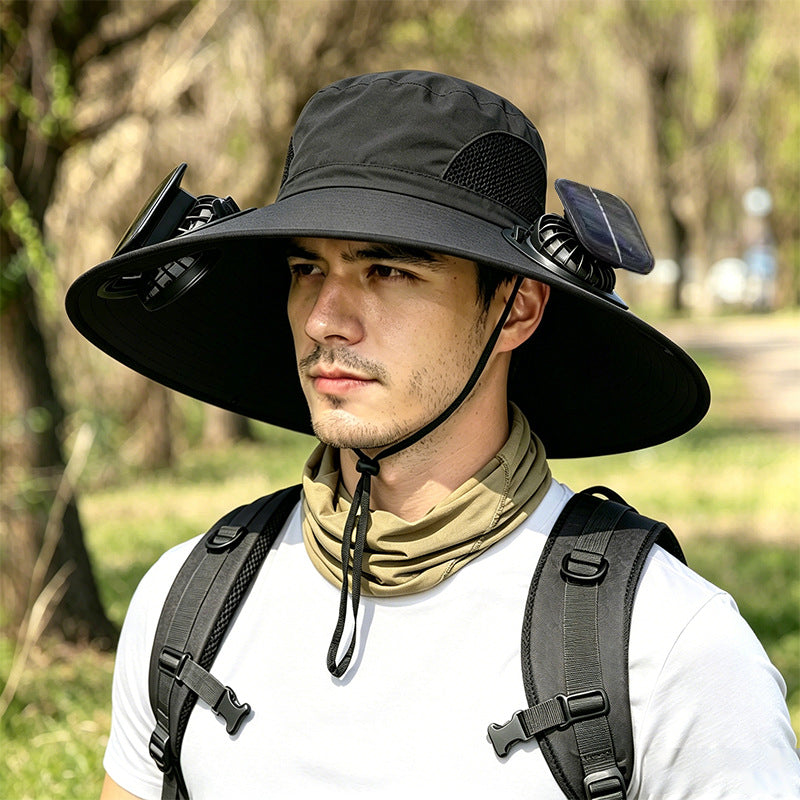 ☀️ Solar Powered Cooling Fan Hat – Dual Fans, Type-C USB Rechargeable & Water-Resistant Outdoor Sun Hat