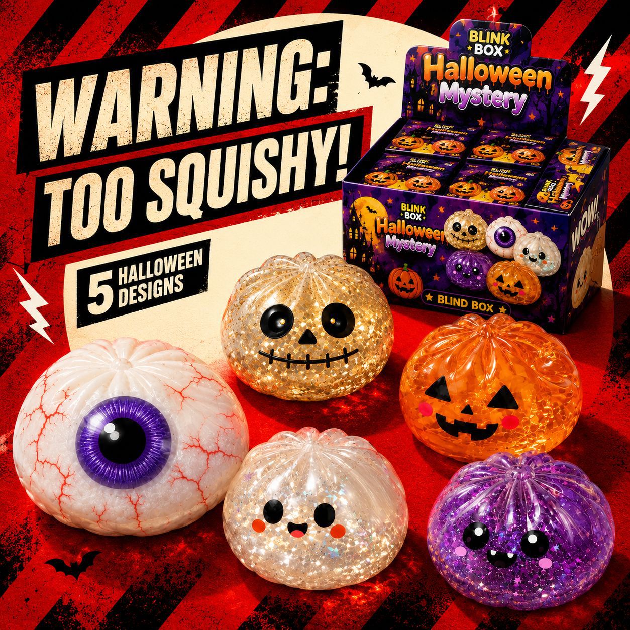 🎃 Halloween Mystery Blind Box – Cute Dumpling Squishy Toy with Mini Steamer Box, 5 Spooky Designs to Collect, Slow Rising Stress Relief