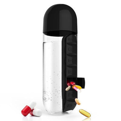 💊💧2 in 1 Pill Water Bottle | 600ml Portable Water Bottle with 7 Day Pill Organizer