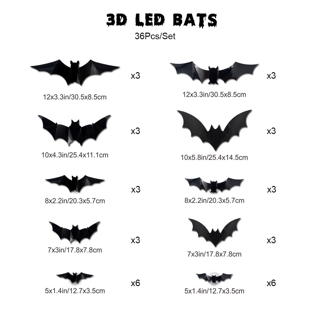 🦇3D LED Glowing Bat Stickers | Halloween Decorations