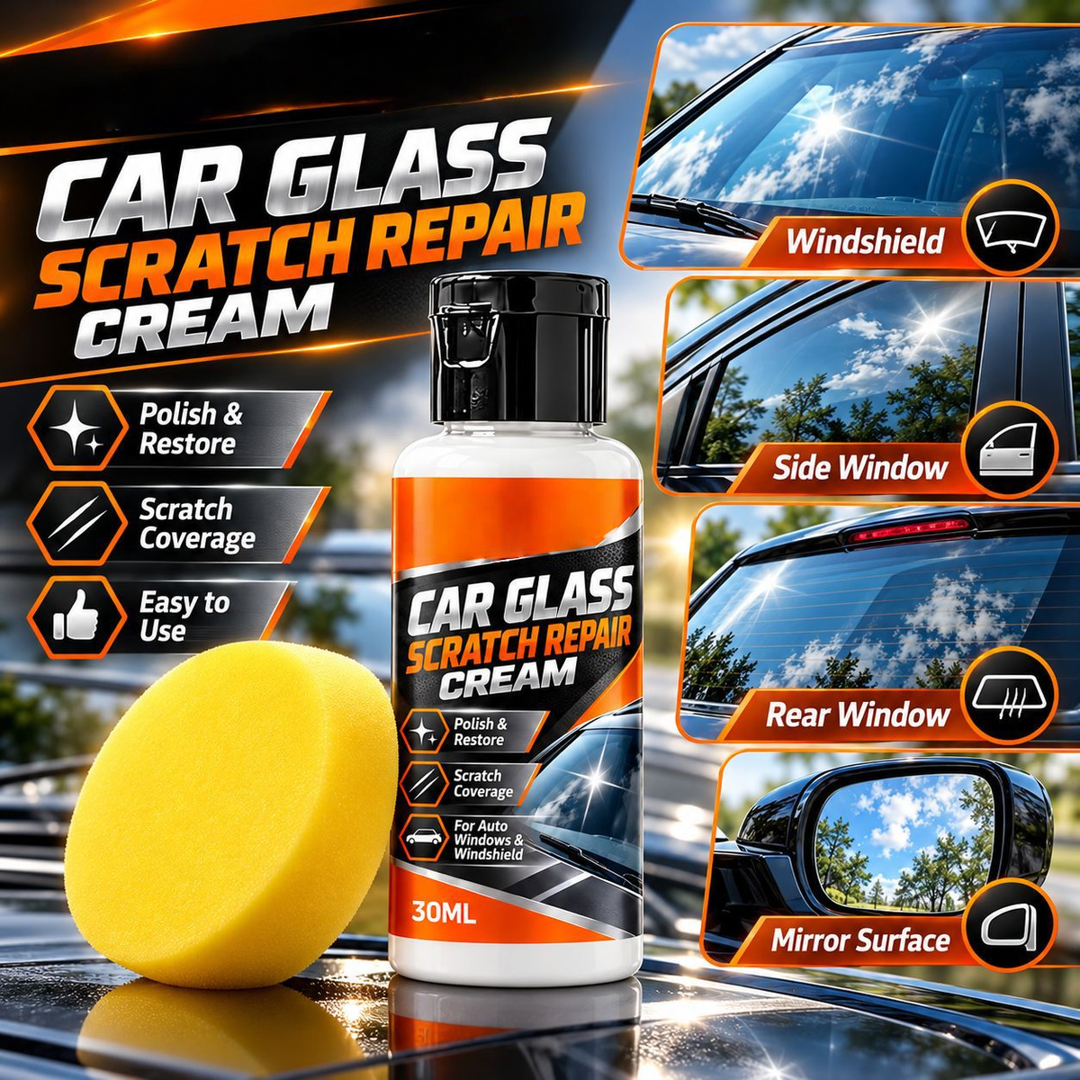 ✨🚗Glass Scratch Repair Paste 2 Pack, Car Window Scratch Remover for Windscreen