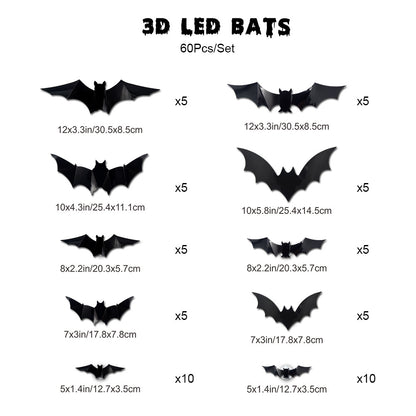 🦇3D LED Glowing Bat Stickers | Halloween Decorations