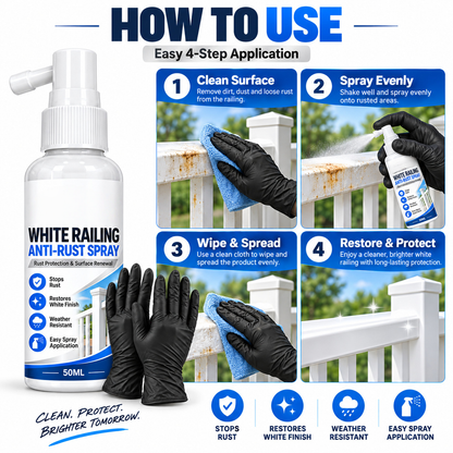 🤍White Railing Anti-Rust Spray-Rust Protection & Surface Renewal Spray for White Railings & Fences