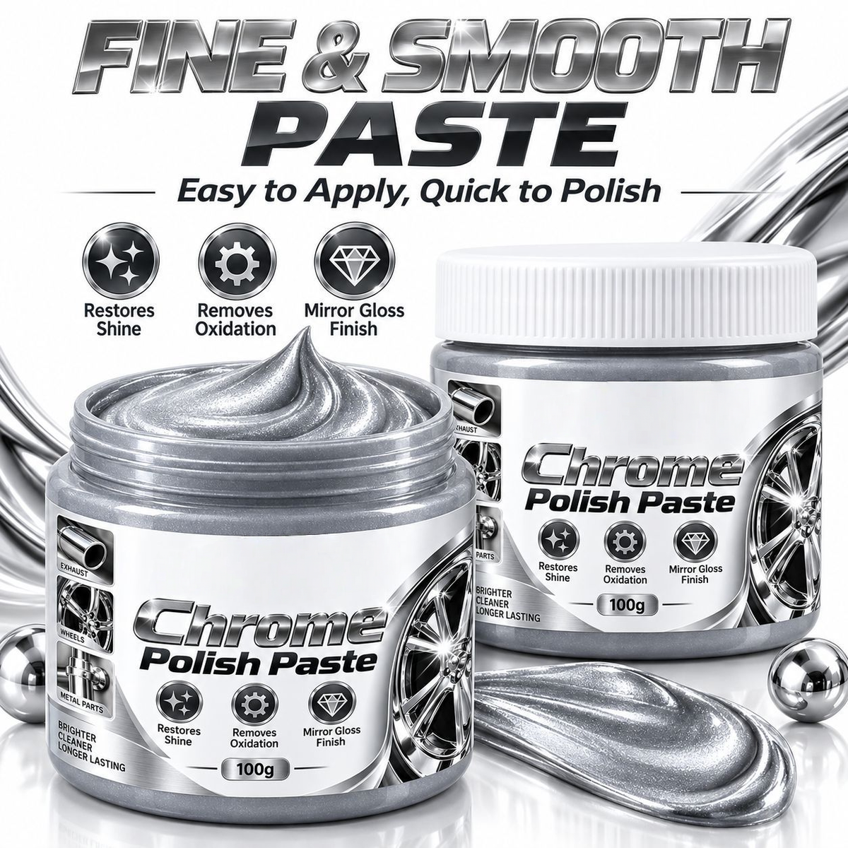 Chrome Polish Paste | Metal Polishing Cream for Chrome & Stainless Steel