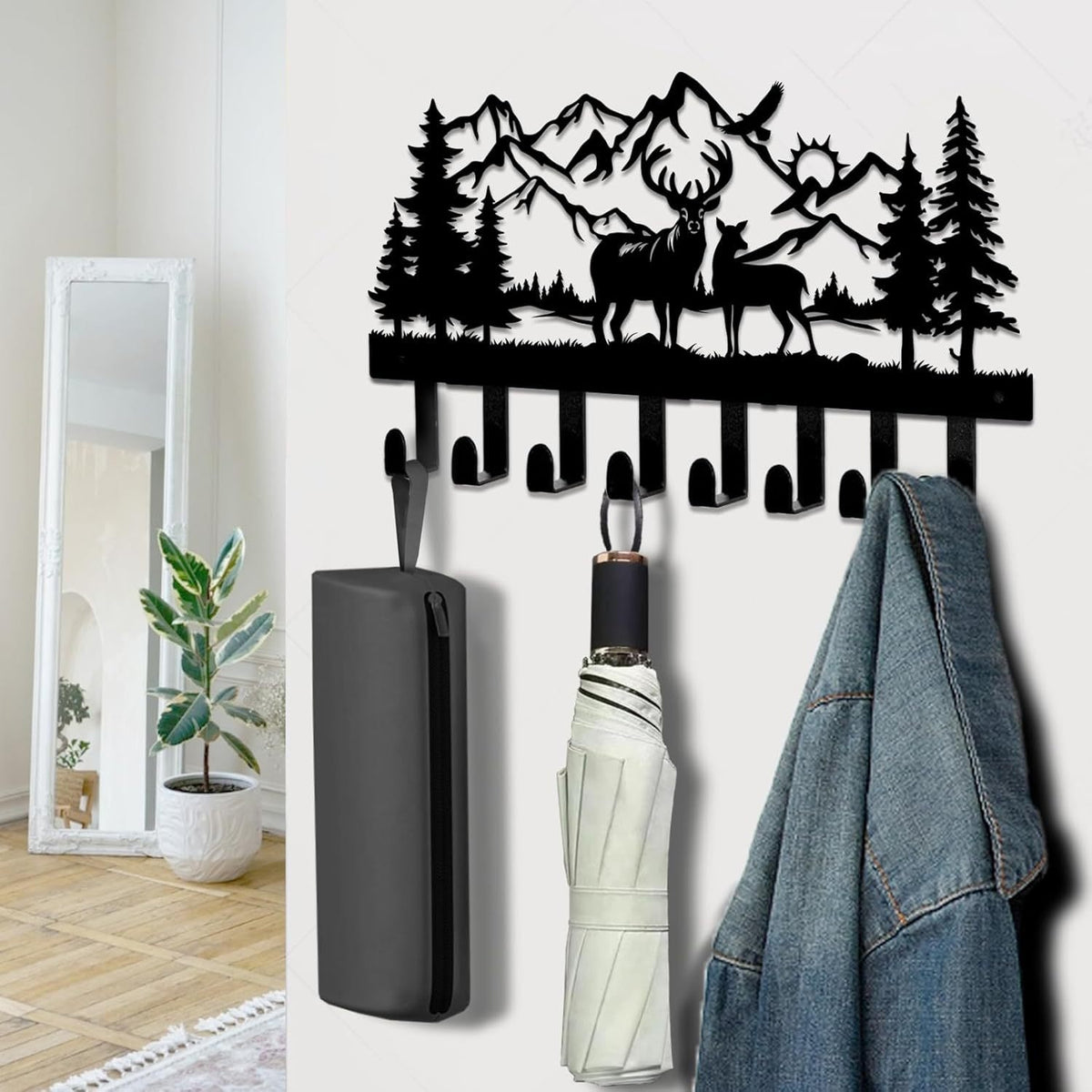 🦌🪝Deer Mountain Metal Wall Hook | Rustic Wildlife Coat & Key Hanger