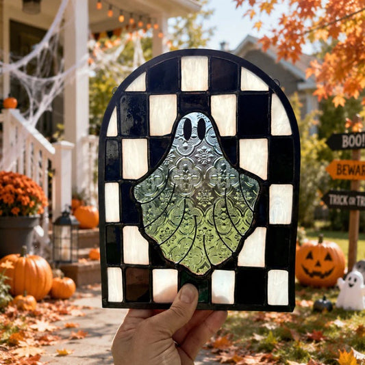 👻 Halloween Ghost Checkerboard Acrylic Suncatcher