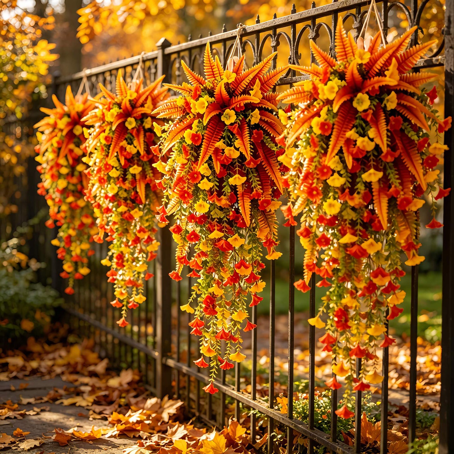🍂 Artificial Fall Hanging Floral Swag | UV Resistant Autumn Orange Red Flower Garland