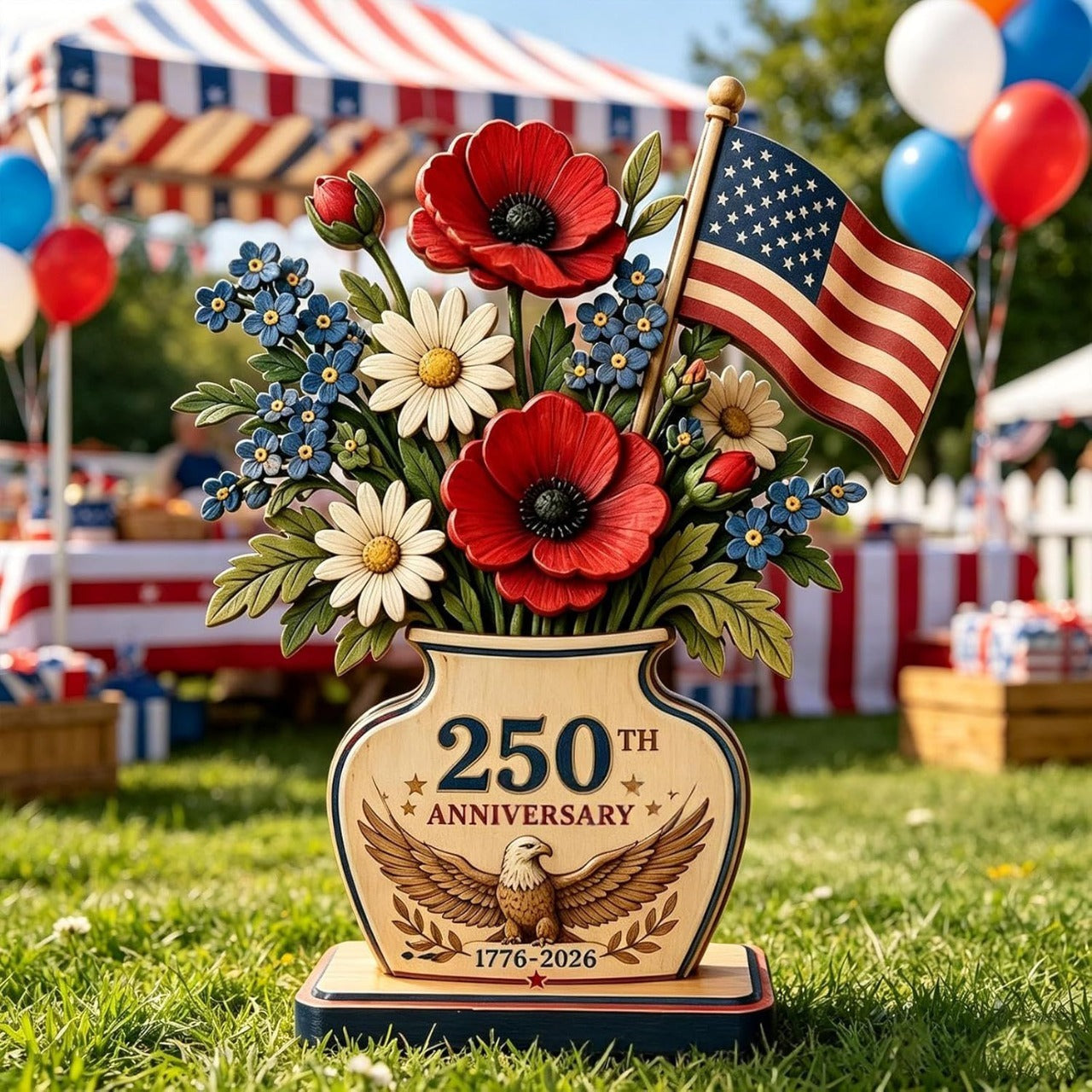 250th Anniversary Patriotic Flower Wooden Block