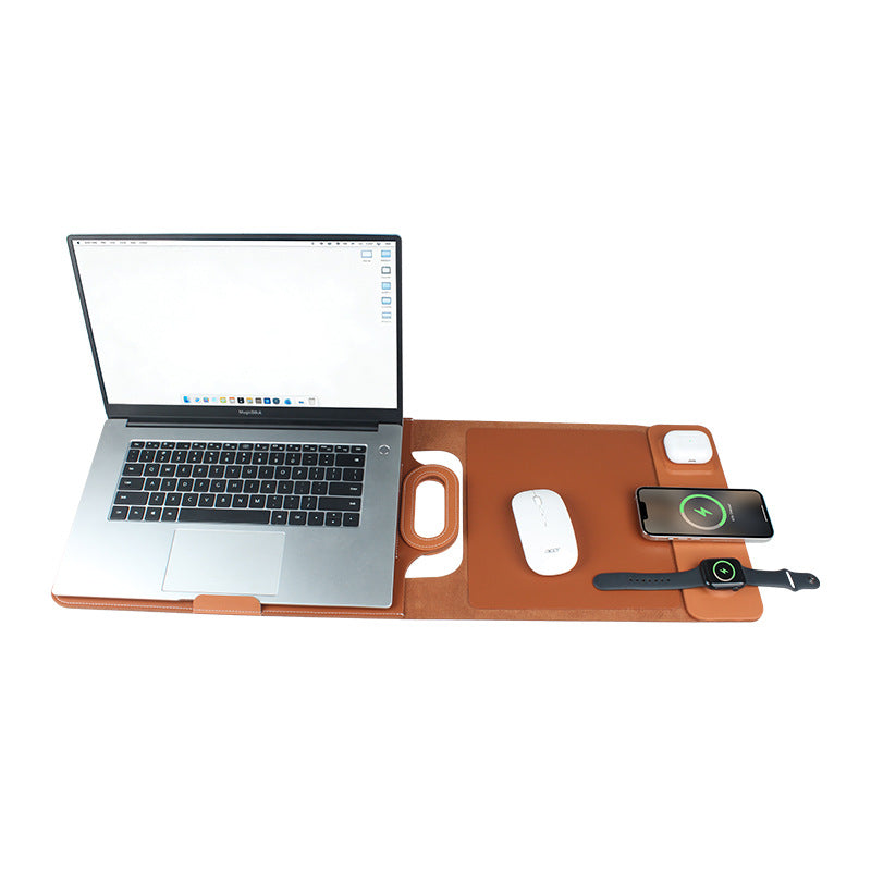 Multi‑Function Leather Laptop Desk Mat With 3‑in‑1 Wireless Charger