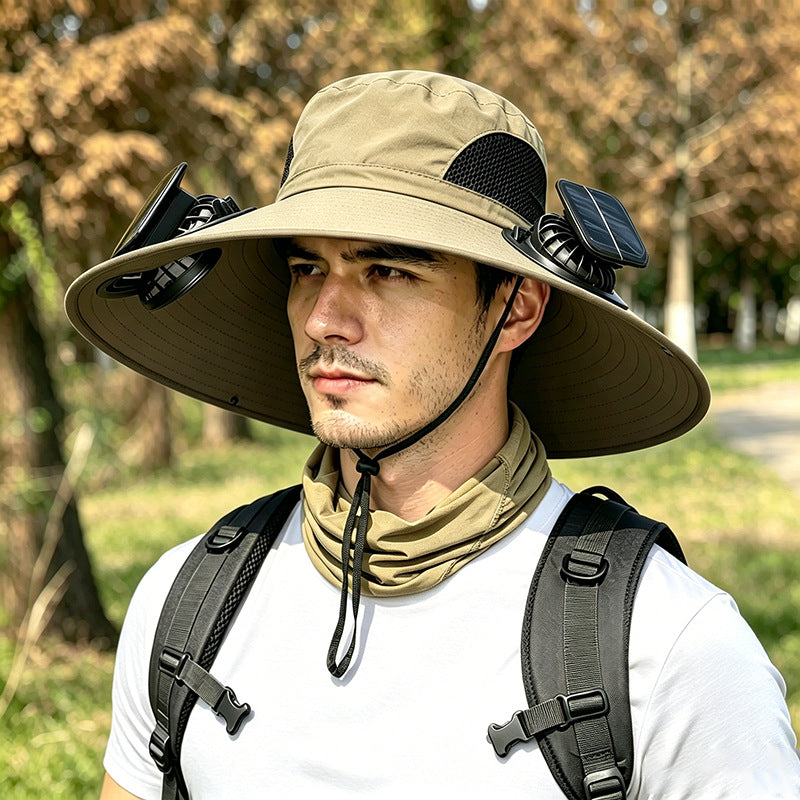☀️ Solar Powered Cooling Fan Hat – Dual Fans, Type-C USB Rechargeable & Water-Resistant Outdoor Sun Hat