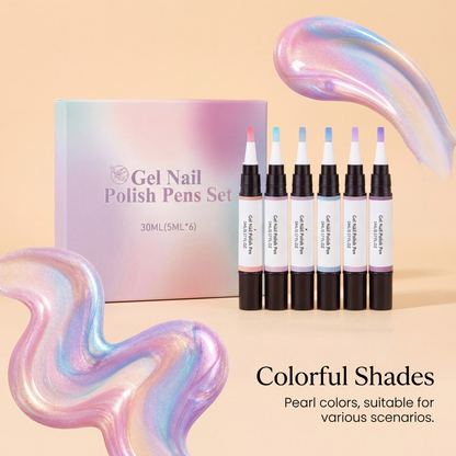 💅6-Color Pearl Gel Nail Polish Pen Set for Easy DIY Nails