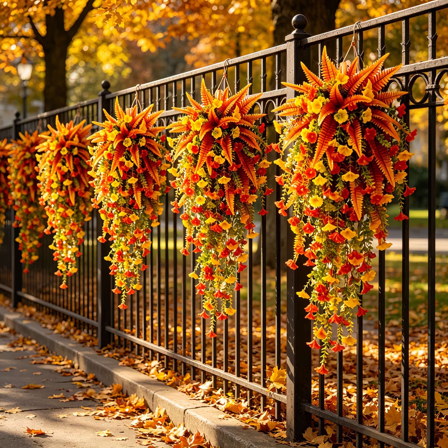 🍂 Artificial Fall Hanging Floral Swag | UV Resistant Autumn Orange Red Flower Garland