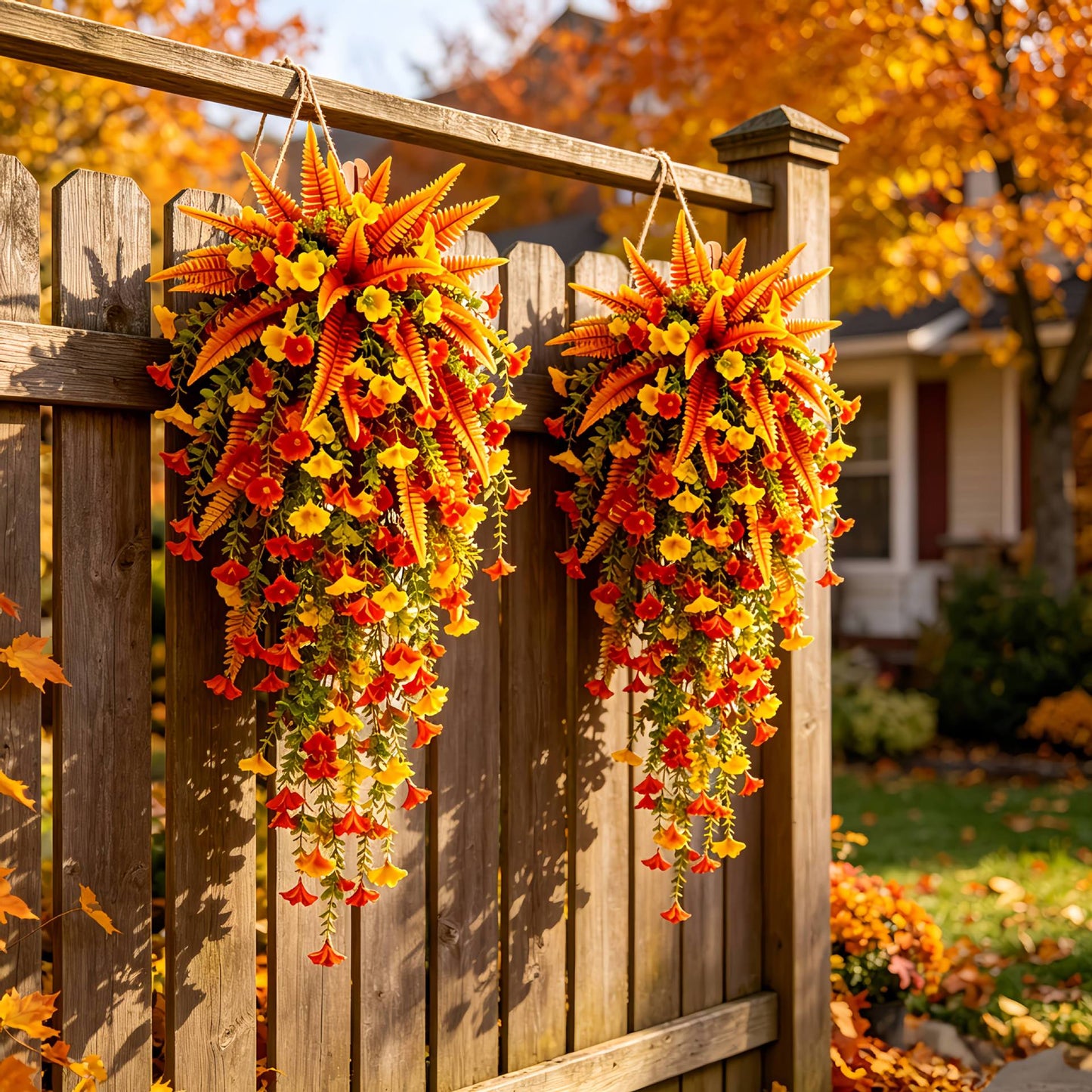 🍂 Artificial Fall Hanging Floral Swag | UV Resistant Autumn Orange Red Flower Garland