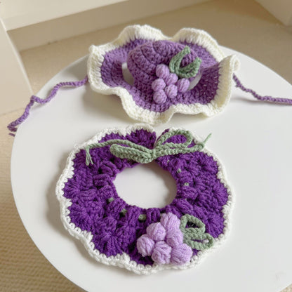 🐱 Handmade Knitted Pet Hat and Collar Set – Cute Fruit-Animal Designs