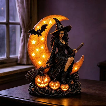 🌙🎃 Witch On Moon LED Halloween Decor Figurine