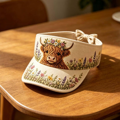 🐄 Highland Cow Wildflower Sun Visor Hat