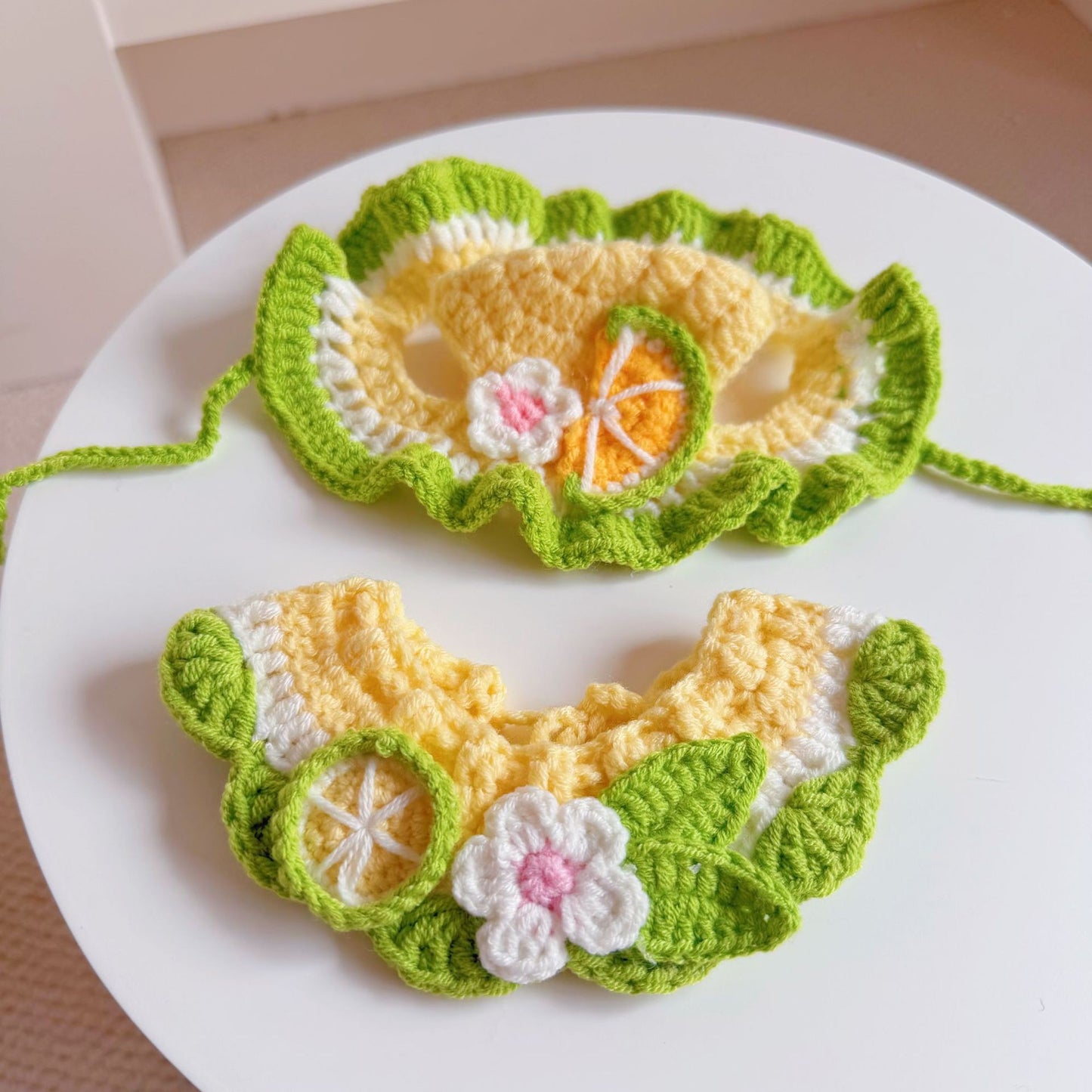 🐱 Handmade Knitted Pet Hat and Collar Set – Cute Fruit-Animal Designs