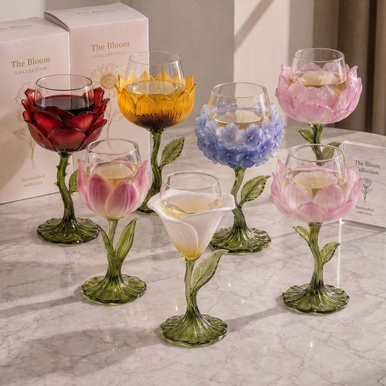 🌹 Exquisite Handcrafted Floral Art Glass Stemware