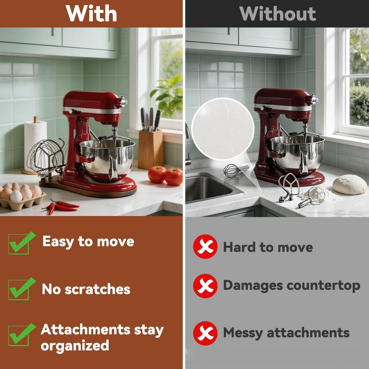 🌟Stand Mixer Sliding Tray | Wooden Mover Board with Attachment Storage Pegs