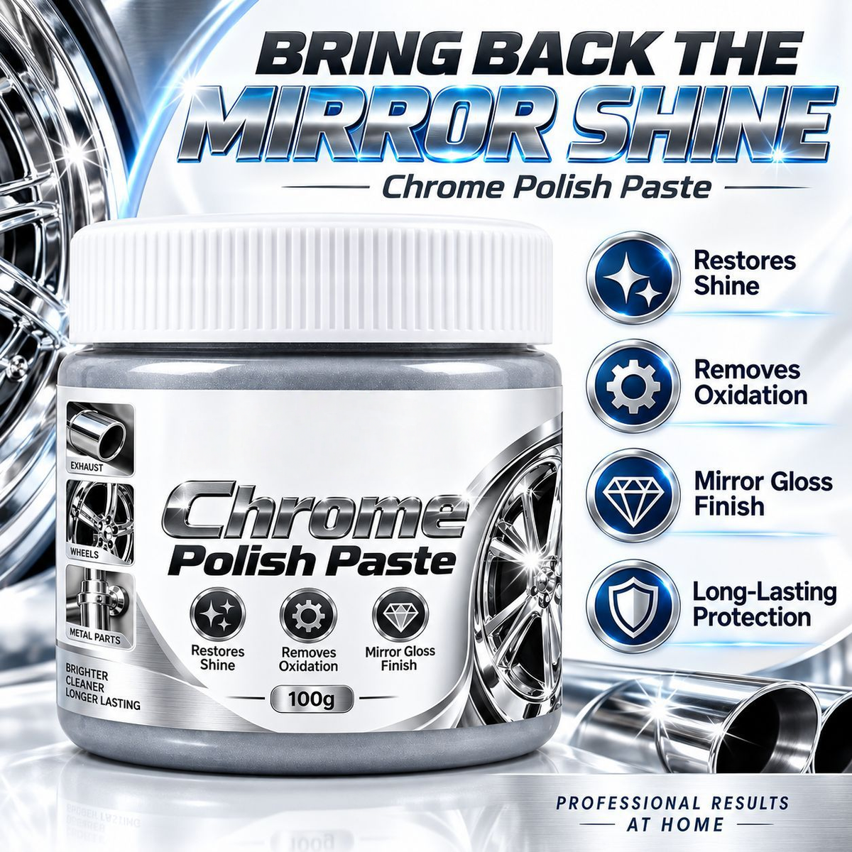 Chrome Polish Paste | Metal Polishing Cream for Chrome & Stainless Steel