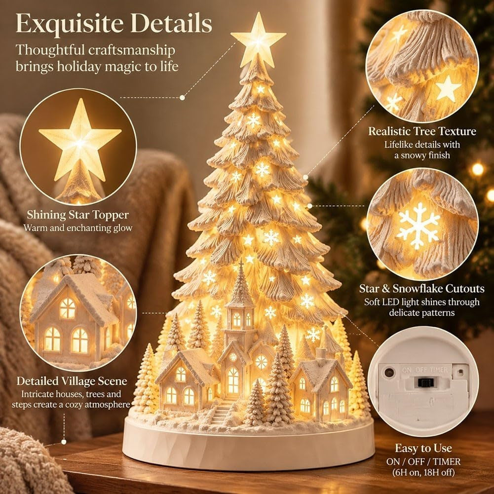 🎄Christmas Village Tree Light|Lighted White Christmas Village Tree Decor