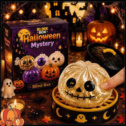 🎃 Halloween Mystery Blind Box – Cute Dumpling Squishy Toy with Mini Steamer Box, 5 Spooky Designs to Collect, Slow Rising Stress Relief