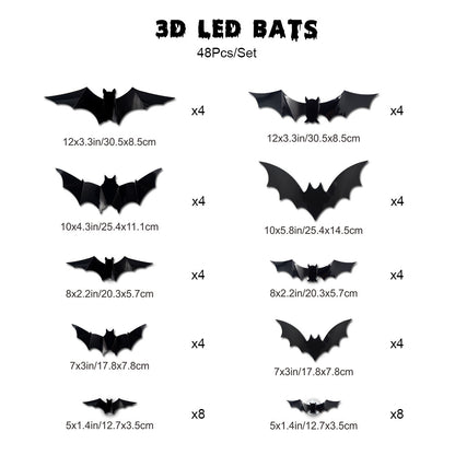 🦇3D LED Glowing Bat Stickers | Halloween Decorations