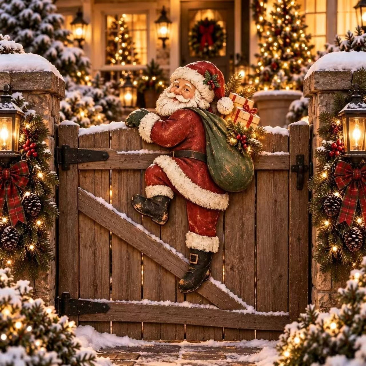 🎅💡Climbing Santa Fence Christmas Decor with Remote LED Lights