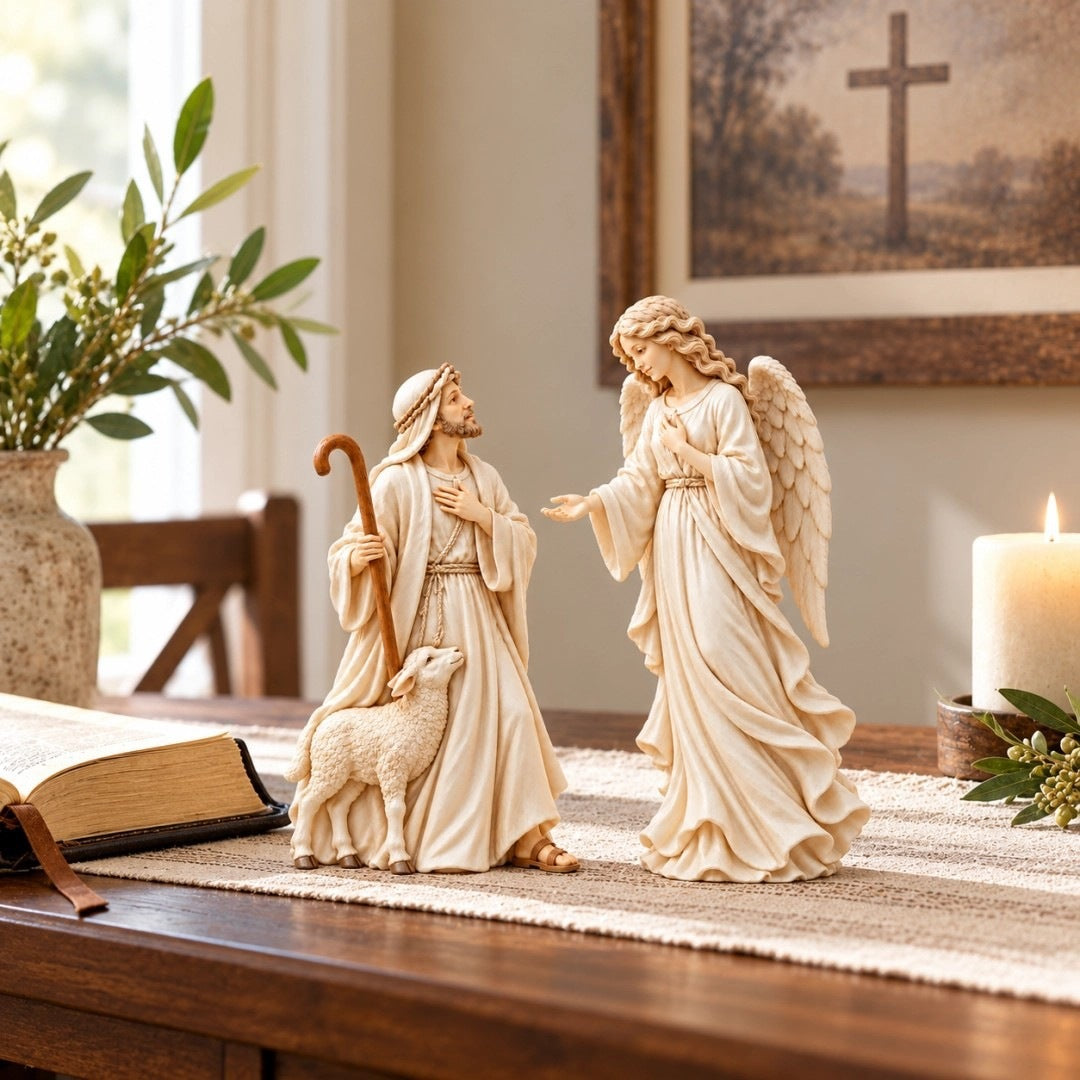✨ Shepherd and Angel Figurine Set – Religious Christmas Decorative Statues