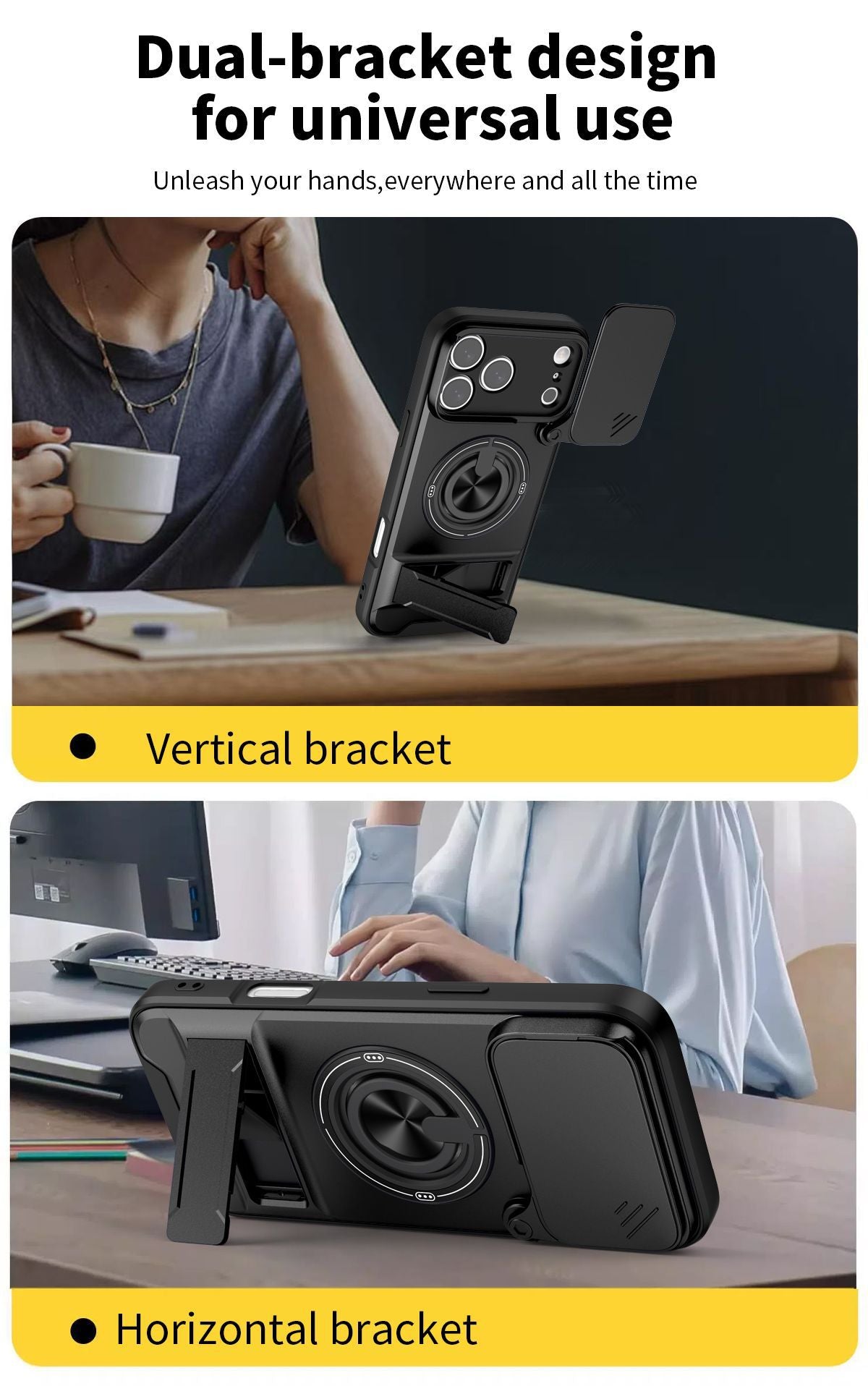 🛡️ Magnetic MagSafe Phone Case | Slide Camera Cover + Multi-Angle Kickstand & Ring Holder