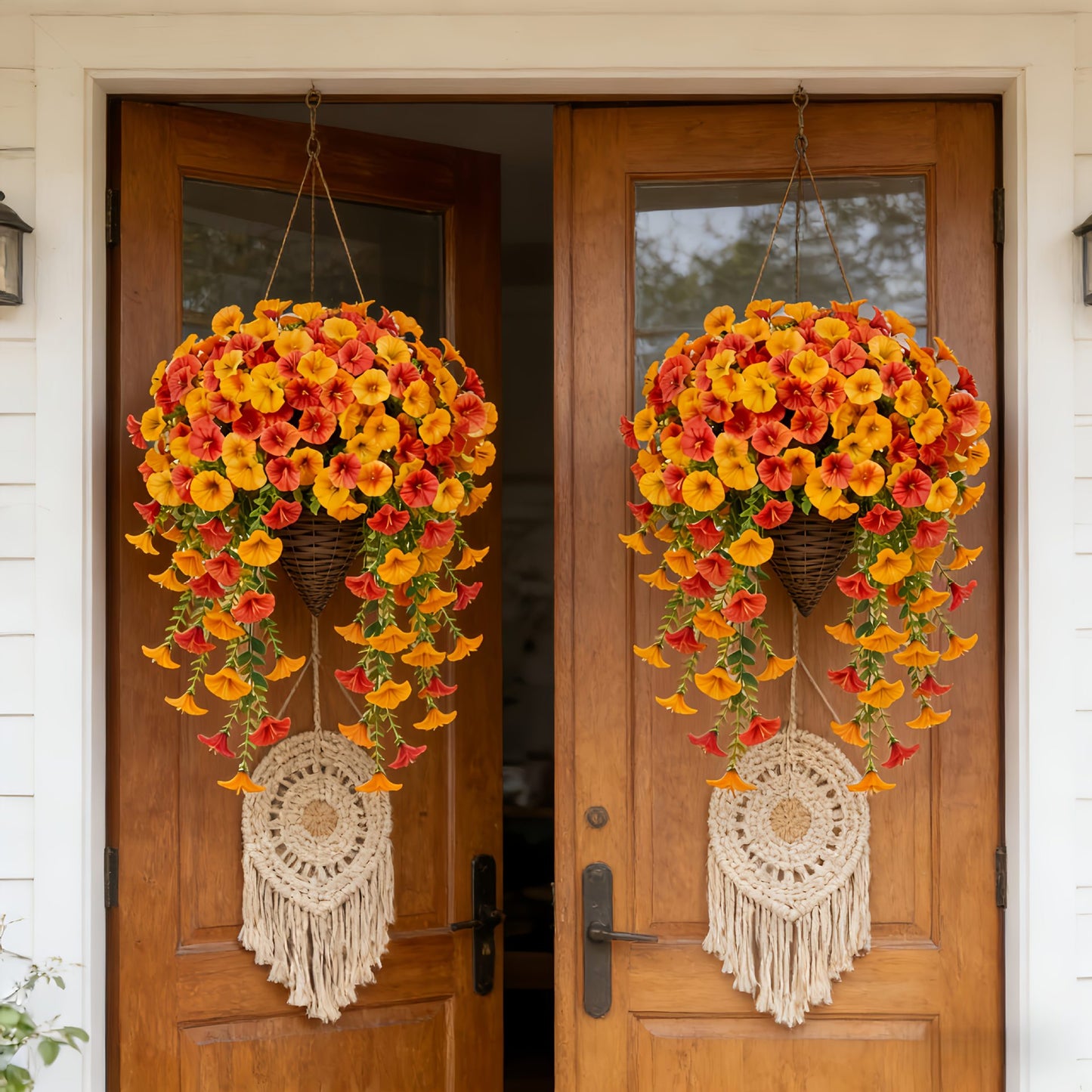 🍂 Artificial Fall Hanging Floral Swag | UV Resistant Autumn Orange Red Flower Garland