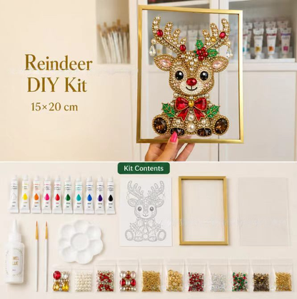 🎄 DIY Jeweled Christmas Tree Art Kit | Colorful Gems, Pearls, Paints & Gold-Tone Floating Display Frame 💎✨