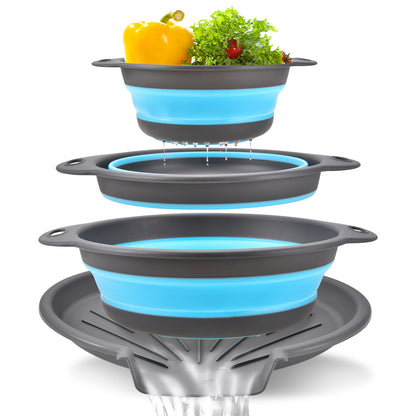 💧3-Piece Collapsible Colander Set - Space Saving Strainers with Draining Base