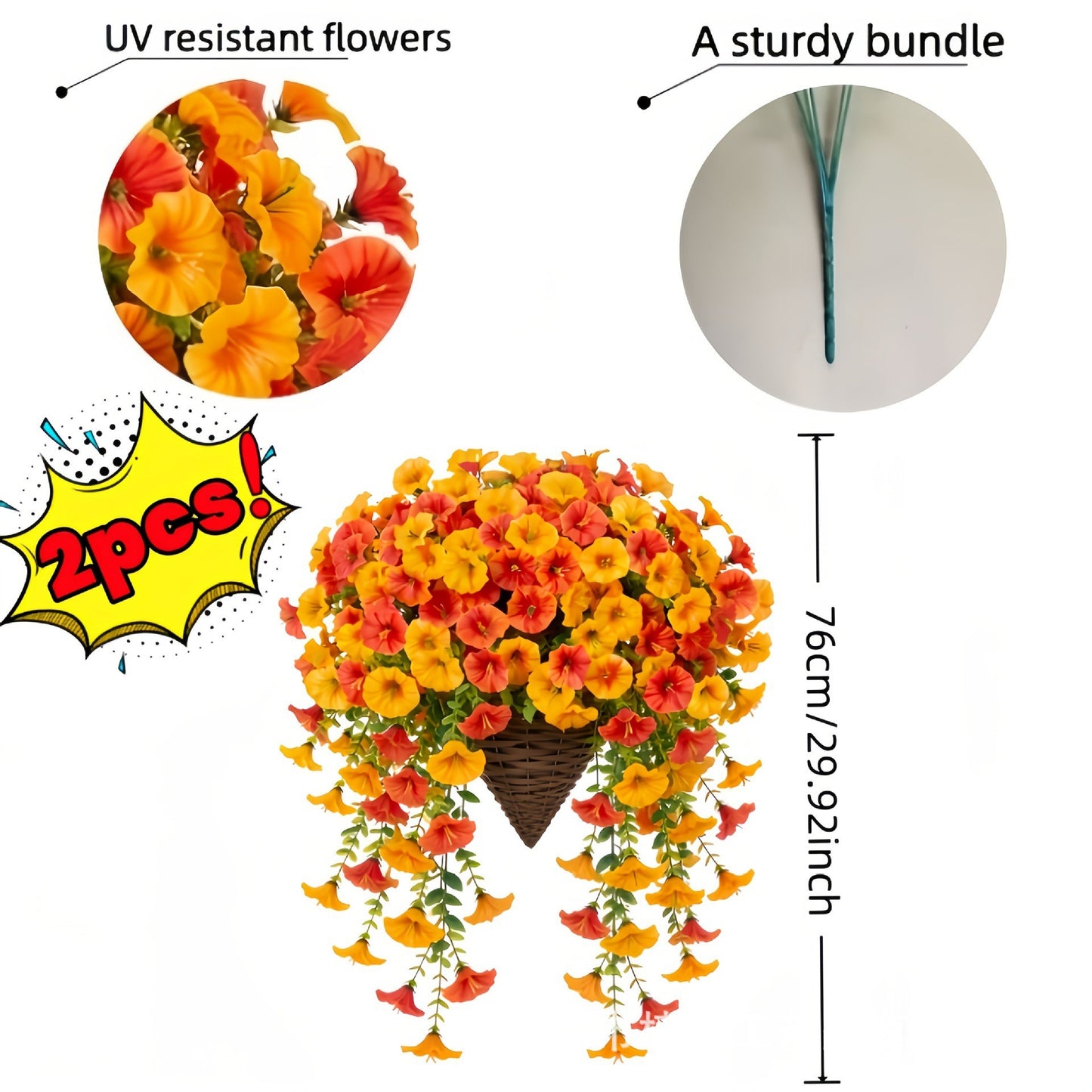 🍂 Artificial Fall Hanging Floral Swag | UV Resistant Autumn Orange Red Flower Garland