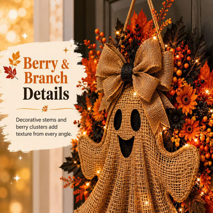 👻 Rustic Burlap Ghost Halloween Wreath