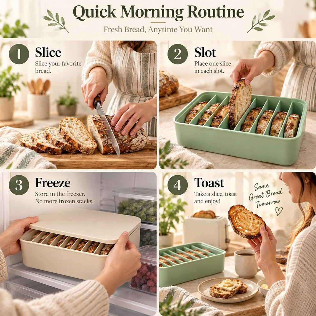 🍞11-Slot Silicone Bread Freezer Box 一 Keep Sourdough slices Separate