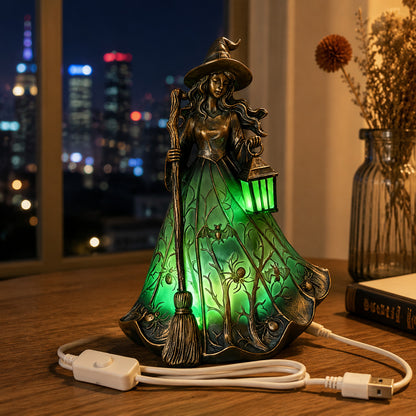 🧙‍♀️Halloween Witch Figurine LED Table Lamp, USB Powered Witch Statue Light for Halloween Tabletop Mantel Decor