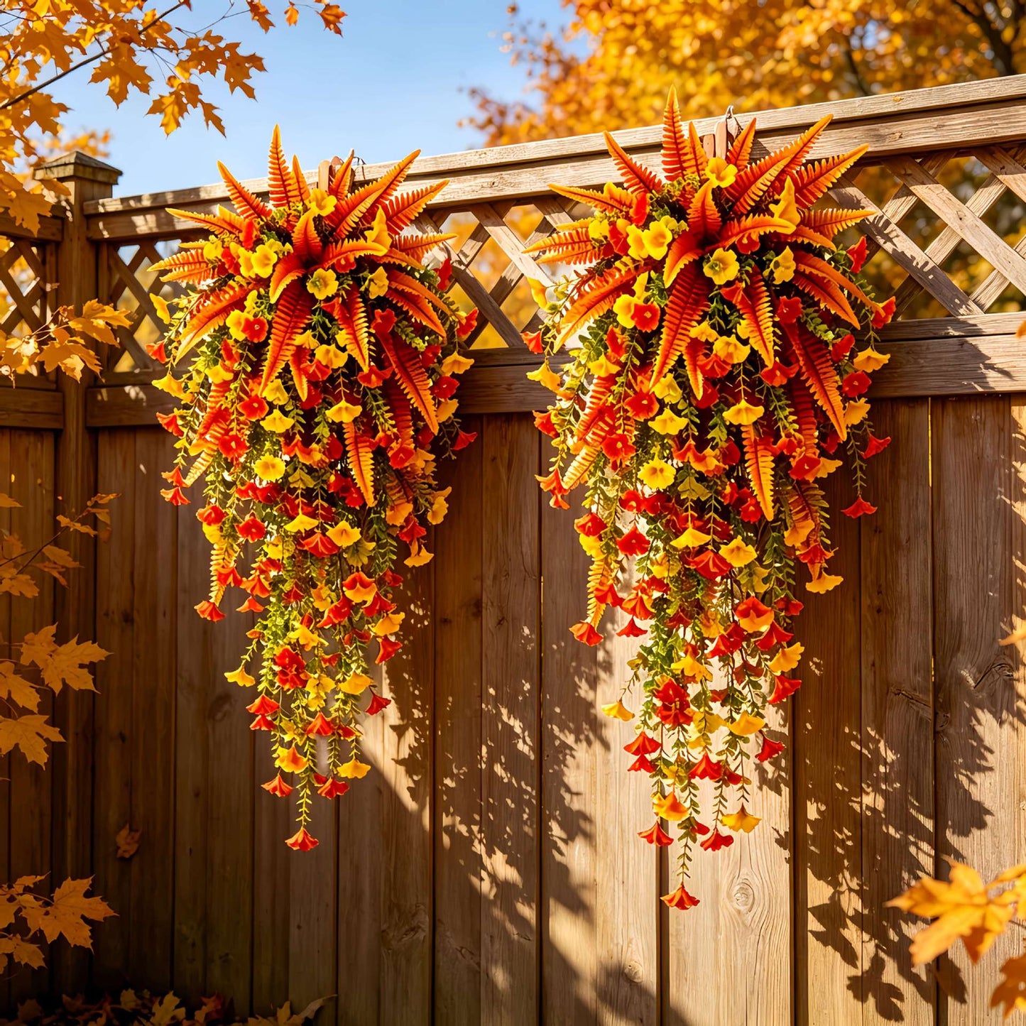 🍂 Artificial Fall Hanging Floral Swag | UV Resistant Autumn Orange Red Flower Garland