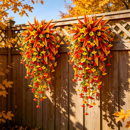 🍂 Artificial Fall Hanging Floral Swag | UV Resistant Autumn Orange Red Flower Garland