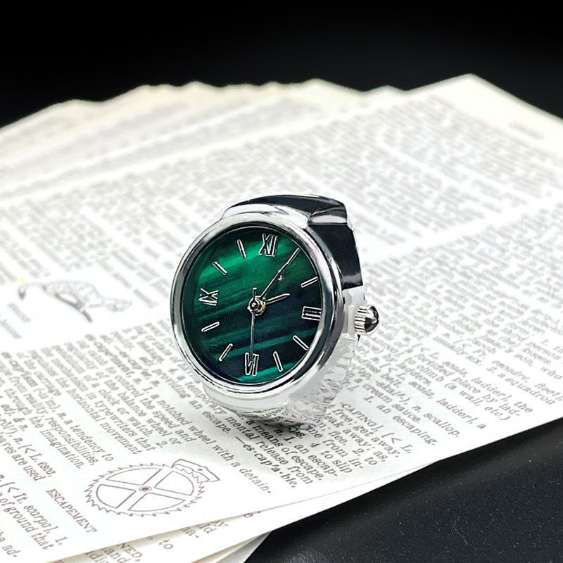 Vintage Gold-Tone Ring Watch – Green Roman Numeral Dial for Men & Women