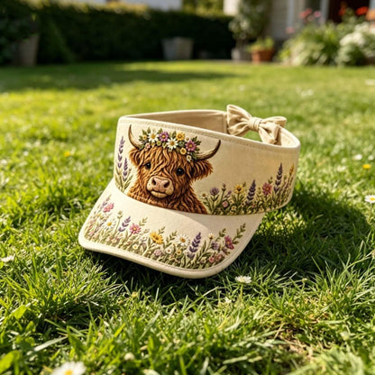 🐄 Highland Cow Wildflower Sun Visor Hat