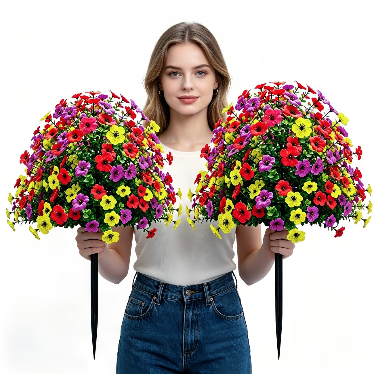 Artificial Outdoor Fake Flowers with Ground Stake