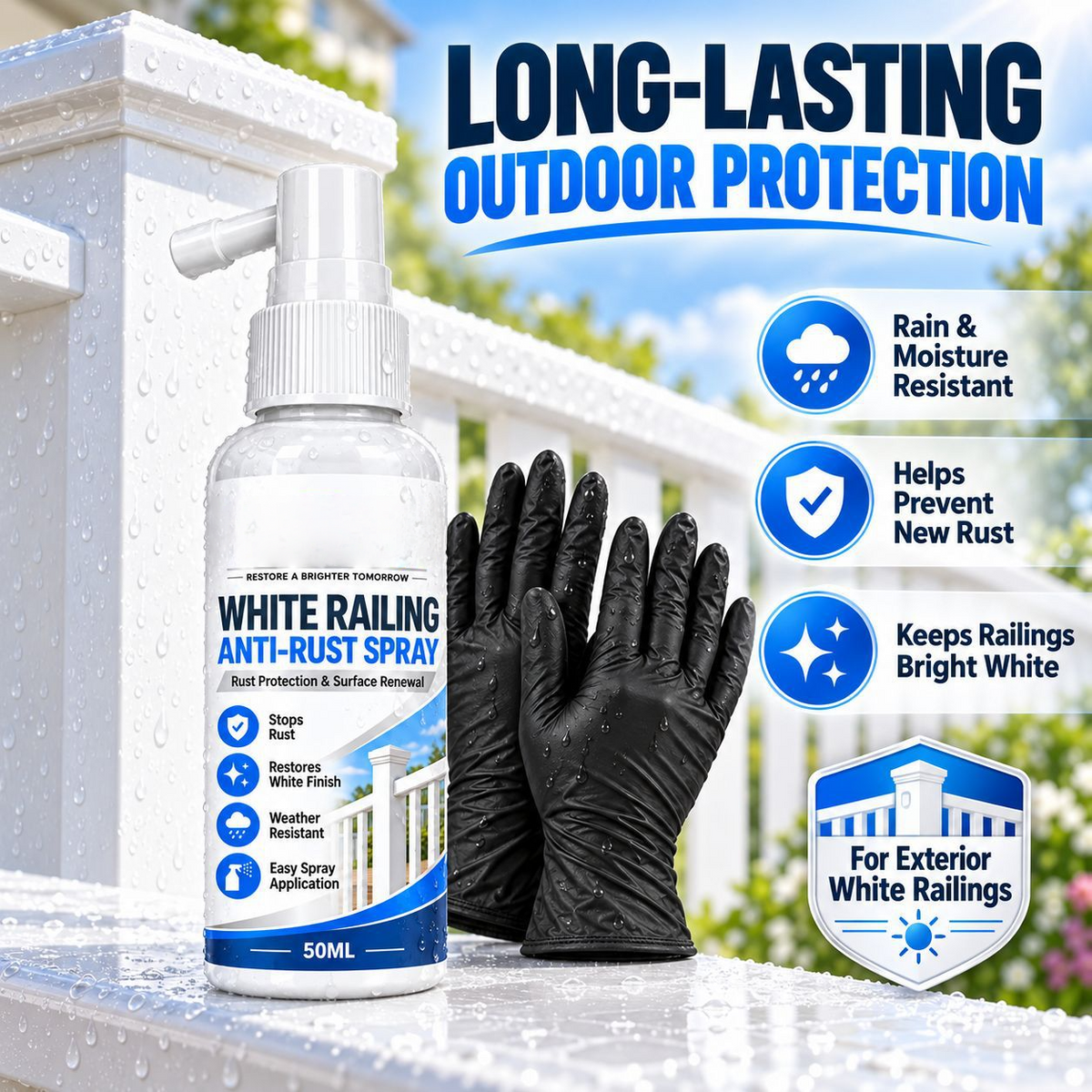 🤍White Railing Anti-Rust Spray-Rust Protection & Surface Renewal Spray for White Railings & Fences