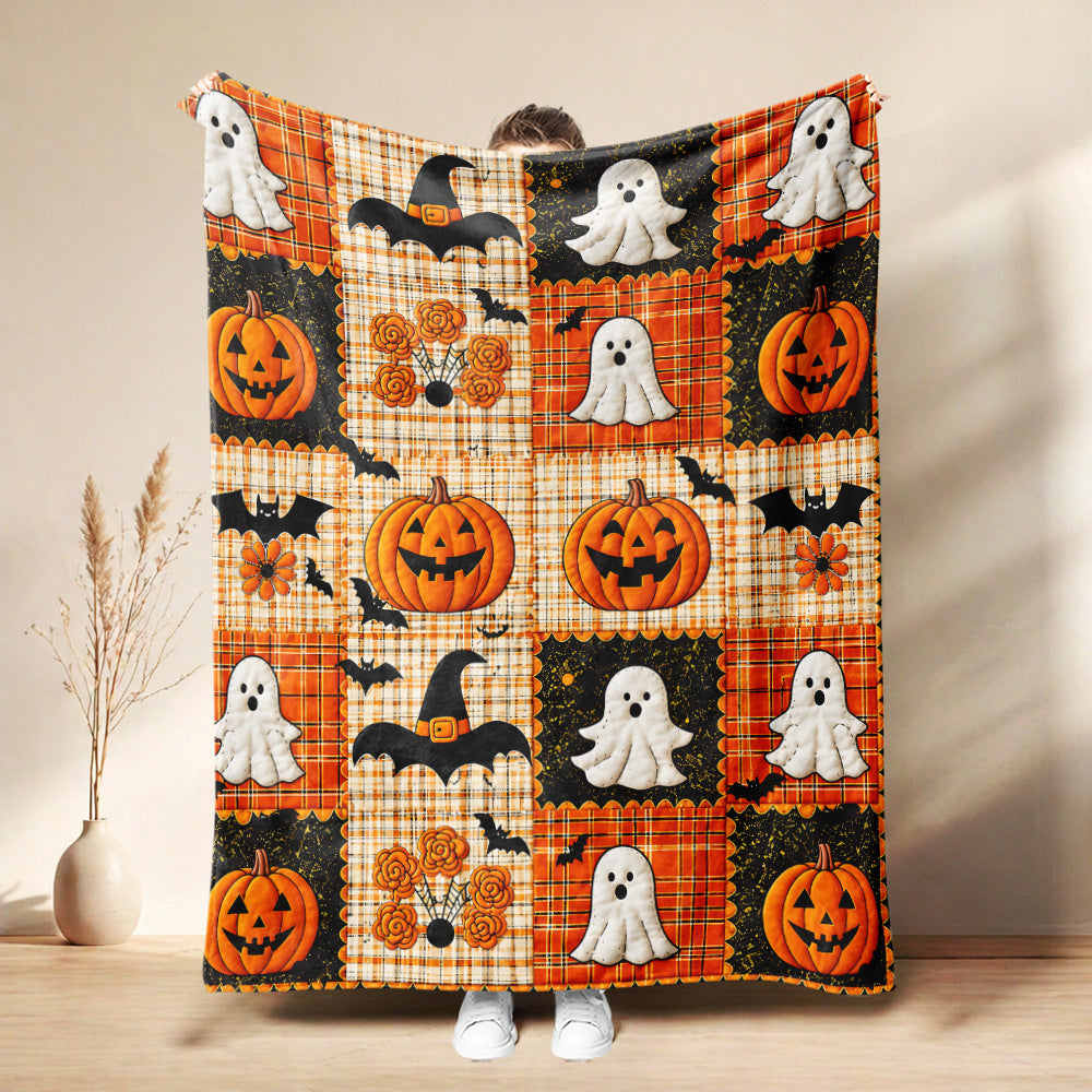🎃Halloween Patchwork Flannel Throw Blanket – Soft, Cozy & Fade-Resistant