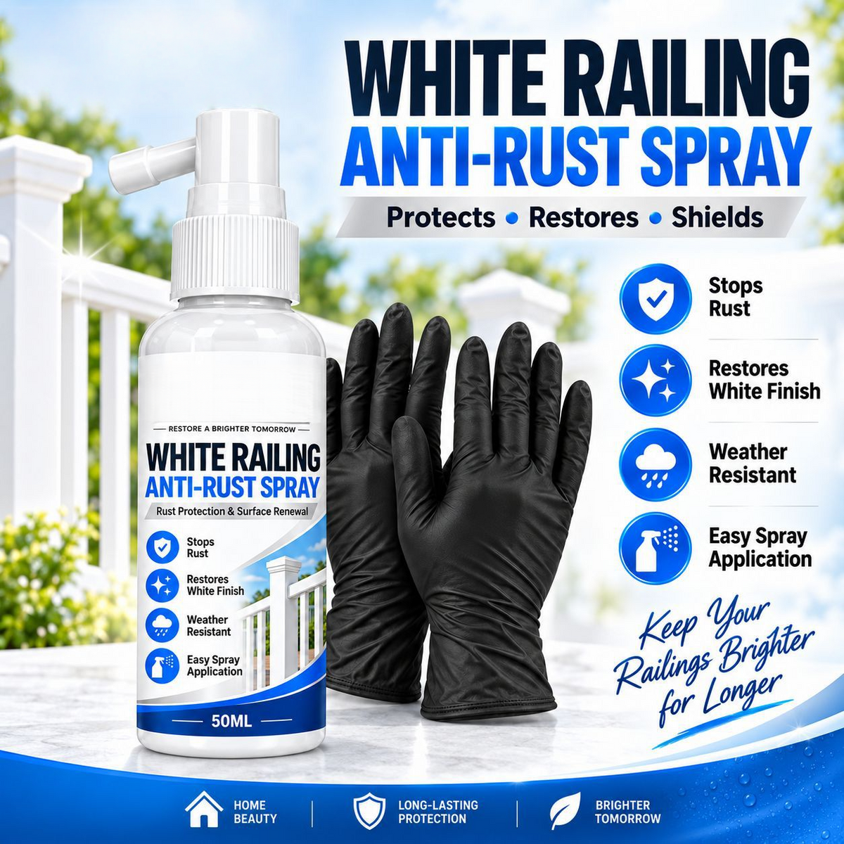 🤍White Railing Anti-Rust Spray-Rust Protection & Surface Renewal Spray for White Railings & Fences