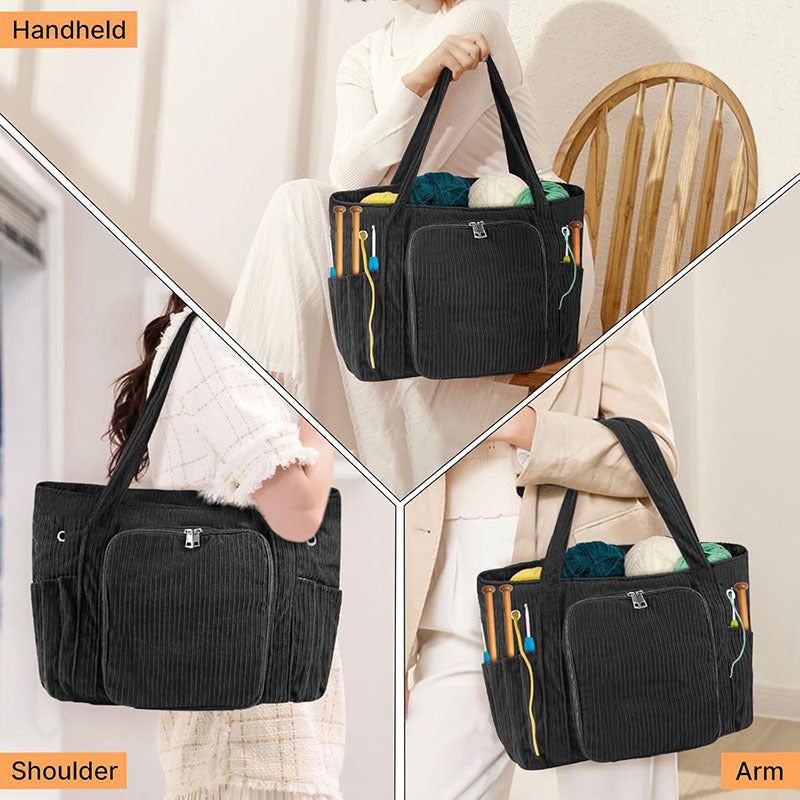 🧶 Corduroy Yarn Storage Tote – Large-Capacity Yarn Organizer Bag