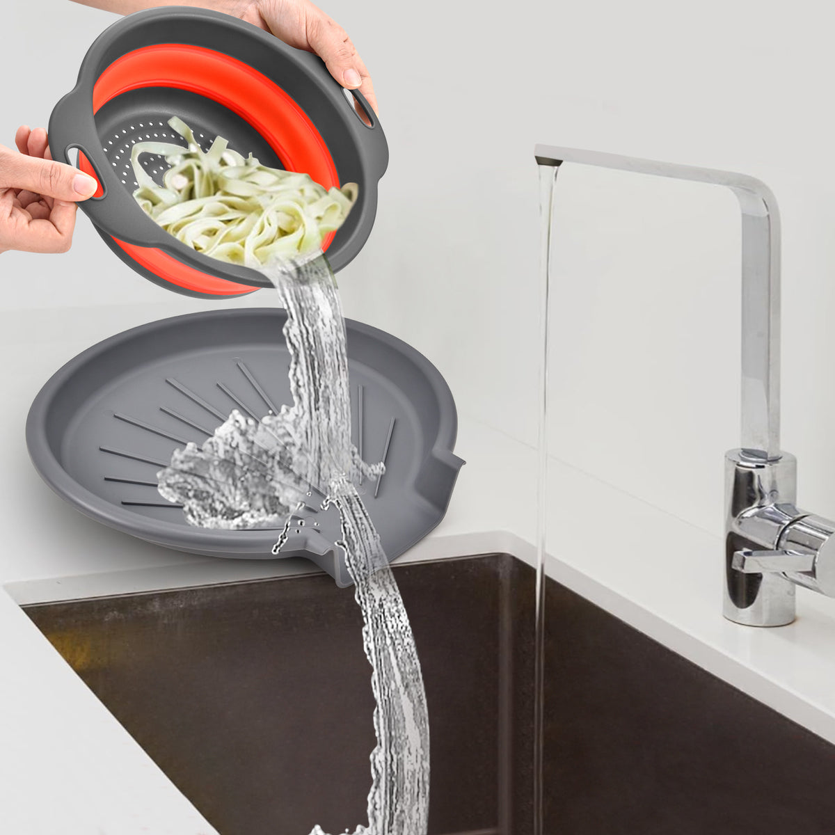 💧3-Piece Collapsible Colander Set - Space Saving Strainers with Draining Base