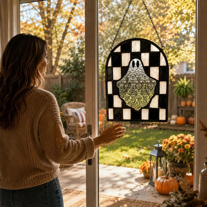👻 Halloween Ghost Checkerboard Acrylic Suncatcher