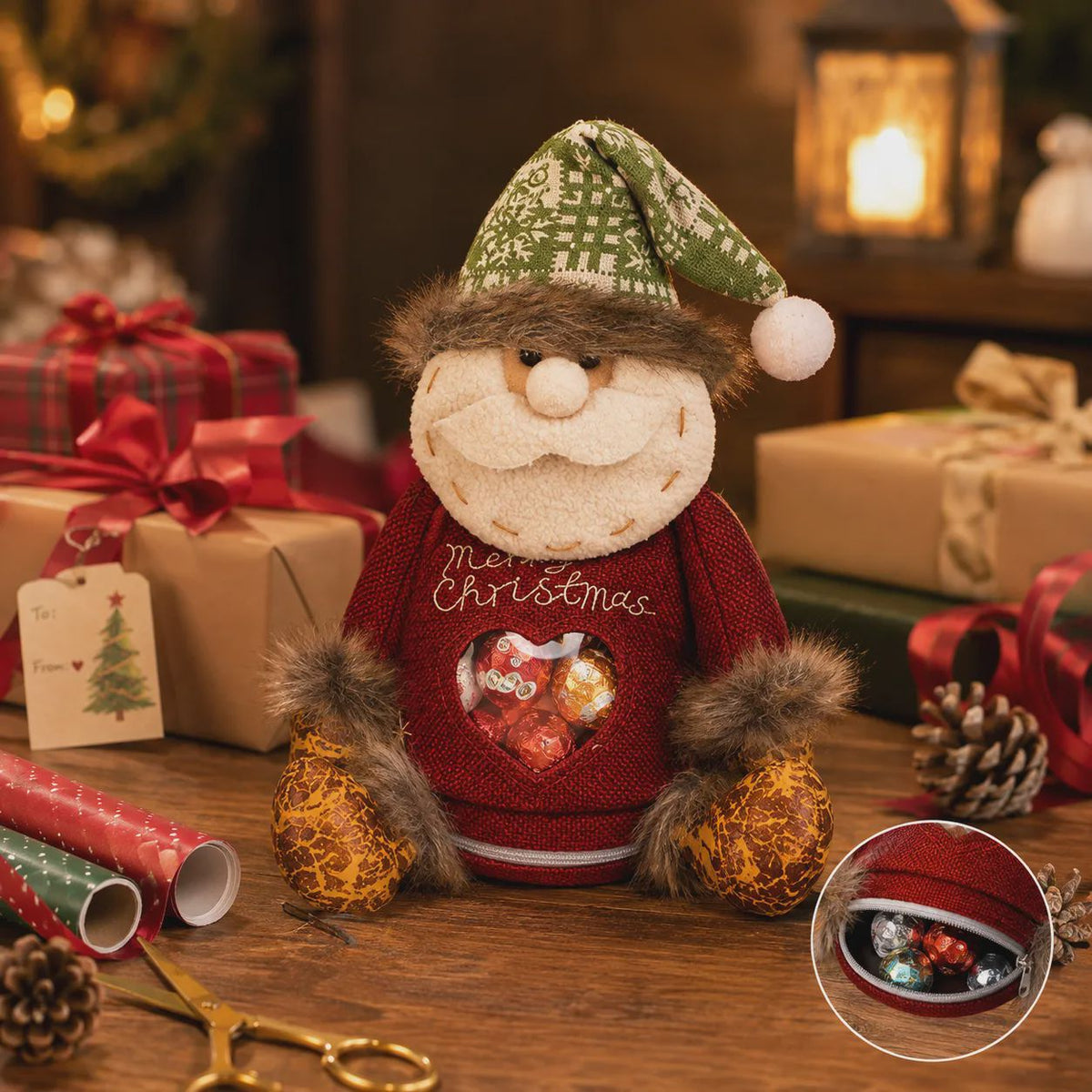 🎅 Christmas Plush Candy Gift Bag 🦌 Santa Snowman Reindeer Treat Pouch Xmas Decor & Kids Gift