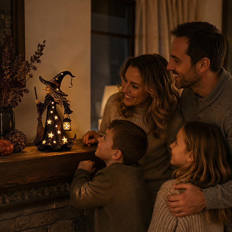 🧙‍♀️🌙 Glowing Starlight Witch Figurine|Magical Spooky‐Cute Night Light Decor